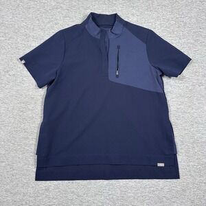 FIGS Scrub Shirt Womens Medium Blue Jundah Top Nurse Medical 1/4 Zip Technical